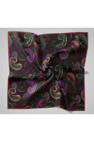 Twill İpek Eşarp Acı Kahve-Patina Desenli Tok Duruşlu 90X90