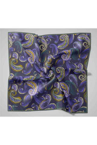 Twill İpek Eşarp Morcivert-Funda Desenli Tok Duruşlu 90X90
