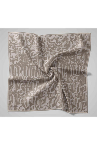Twill İpek Eşarp Bej–Gri Desenli Tok Duruşlu 90X90