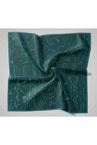 Twill İpek Eşarp Petrol Yeşili–Lacivert Desenli Tok Duruşlu 90X90