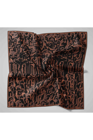Twill İpek Eşarp Pastel Mor–Siyah–Soğan Kabuğu Desenli Tok Duruşlu 90X90
