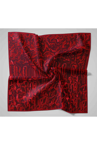 Twill İpek Eşarp Siyah–Mercan–Mor Desenli Tok Duruşlu 90X90