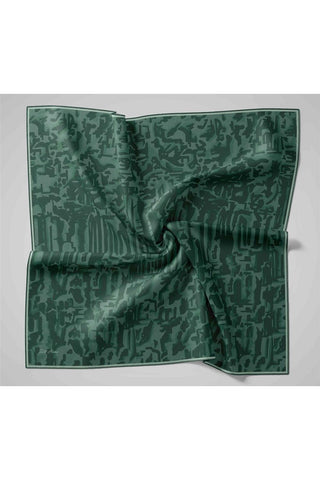 Twill İpek Eşarp Koyu Yeşil–Patina–Su Yeşili Desenli Tok Duruşlu 90X90