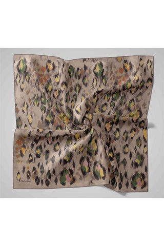 Twill İpek Eşarp Gri-Bej Desenli Tok Duruşlu 90X90