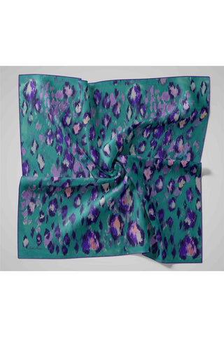 Twill Silk Scarf, Turquoise-Lilac Pattern, Firm Structure, 90x90 cm