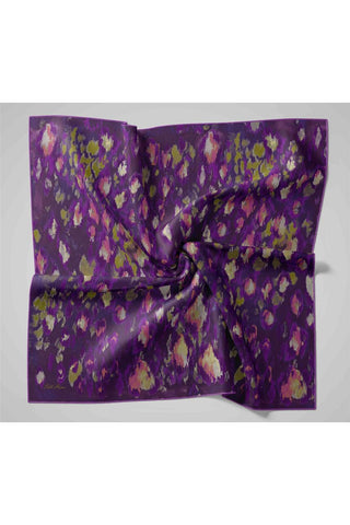 Twill İpek Eşarp Koyu Mor-Violet Desenli Tok Duruşlu 90X90