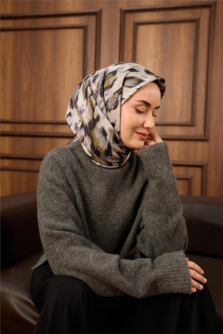 Twill İpek Eşarp Siyah-Füme Soyut Desenli Tok Duruşlu 90X90