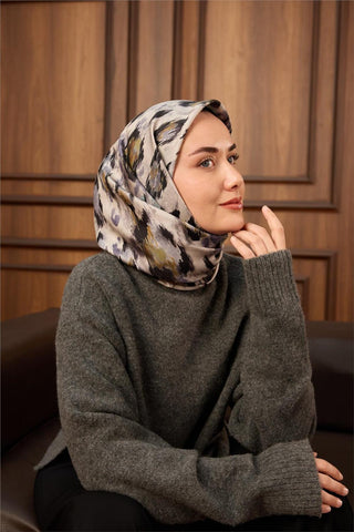 Twill İpek Eşarp Siyah-Füme Soyut Desenli Tok Duruşlu 90X90