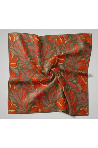 Twill İpek Eşarp Yeşil-Turuncu-Sarı-Pudra-Kızıl Turuncu Desenli Tok Duruşlu 90X90