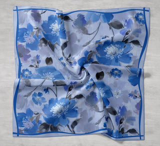 Twill İpek Eşarp Çiçek Desen Bebe Mavi 90x90 - Twill İpek Eşarp - | Silk Home