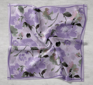 Twill İpek Eşarp Çiçek Desen Soft Lila 90x90 - Twill İpek Eşarp - | Silk Home