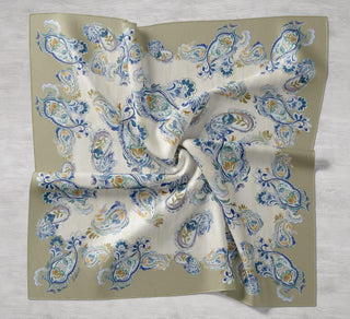 Twill İpek Eşarp Şal Desen Yeşil 90x90 - Twill İpek Eşarp - | Silk Home
