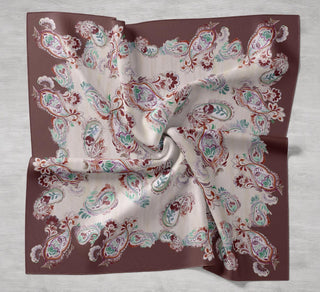 Twill İpek Eşarp Şal Desen Fildişi 90x90 - Twill İpek Eşarp - | Silk Home
