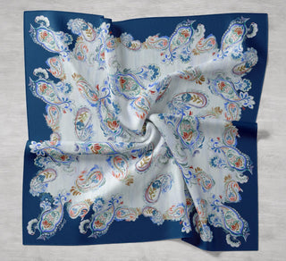 Twill İpek Eşarp Şal Desen Bebe Mavi 90x90 - Twill İpek Eşarp - | Silk Home