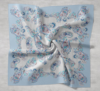 Twill İpek Eşarp Şal Desen Ekru 90x90 - Twill İpek Eşarp - | Silk Home