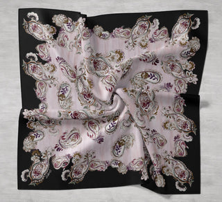 Twill İpek Eşarp Şal Desen Siyah 90x90 - Twill İpek Eşarp - | Silk Home