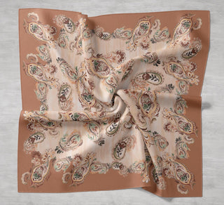 Twill İpek Eşarp Şal Desen Koyu Turuncu 90x90 - Twill İpek Eşarp - | Silk Home