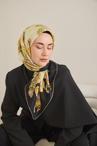 Twill İpek Eşarp Şal Desen Pastel Yeşil 90x90 - Twill İpek Eşarp - | Silk Home