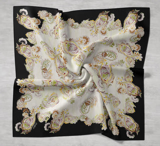Twill İpek Eşarp Şal Desen Pastel Yeşil 90x90 - Twill İpek Eşarp - | Silk Home