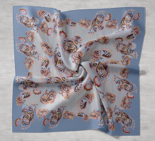 Twill İpek Eşarp Şal Desen Gök Mavi 90x90 - Twill İpek Eşarp - | Silk Home