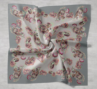 Twill İpek Eşarp Şal Desen Su Yeşili 90x90 - Twill İpek Eşarp - | Silk Home