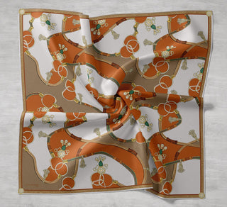 Twill İpek Eşarp Kemer Desen Kahverengi 90x90 - Twill İpek Eşarp - | Silk Home