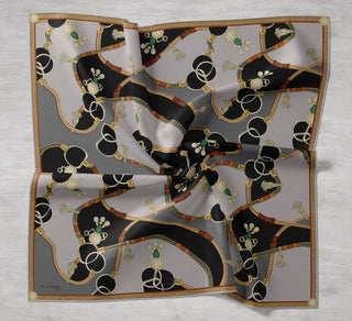 Twill İpek Eşarp Kemer Desen Antrasit 90x90 - Twill İpek Eşarp - | Silk Home