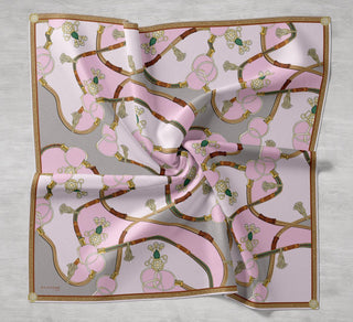 Twill İpek Eşarp Kemer Desen Pembe 90x90 - Twill İpek Eşarp - | Silk Home