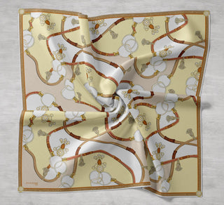 Twill İpek Eşarp Kemer Desen Sarı 90x90 - Twill İpek Eşarp - | Silk Home