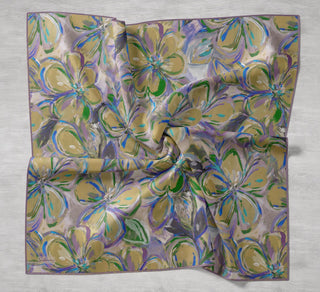 Twill İpek Eşarp Floral Art Desen Bej 90x90 - Twill İpek Eşarp - | Silk Home