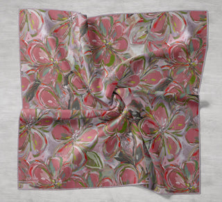Twill Silk Scarf, Navy Blue, Green Tones, Patterned, Firm Structure, 90x90 cm.