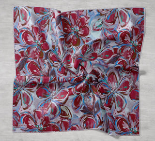 Twill İpek Eşarp Floral Art Desen Bordo 90x90 - Twill İpek Eşarp - | Silk Home