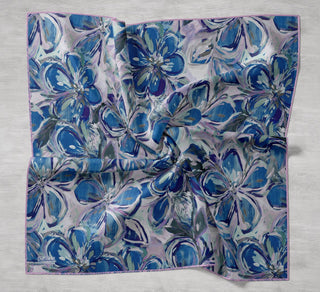 Twill İpek Eşarp Floral Art Desen Lacivert 90x90 - Twill İpek Eşarp - | Silk Home
