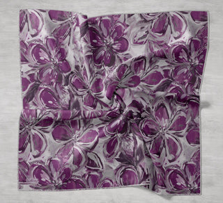 Twill İpek Eşarp Floral Art Desen Gümüş 90x90 - Twill İpek Eşarp - | Silk Home