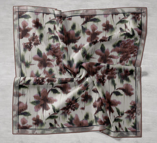 Twill İpek Eşarp Soyut Çiçek Desen Pastel Sarı 90x90 - Twill İpek Eşarp - | Silk Home