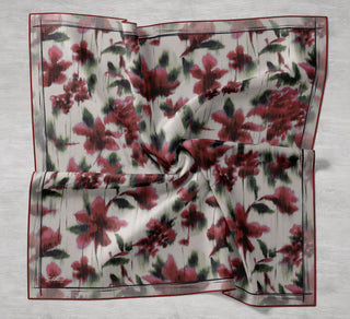 Twill İpek Eşarp Soyut Çiçek Desen Somon 90x90 - Twill İpek Eşarp - | Silk Home