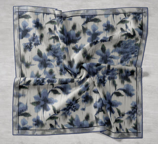 Twill İpek Eşarp Soyut Çiçek Desen Su Yeşili 90x90 - Twill İpek Eşarp - | Silk Home