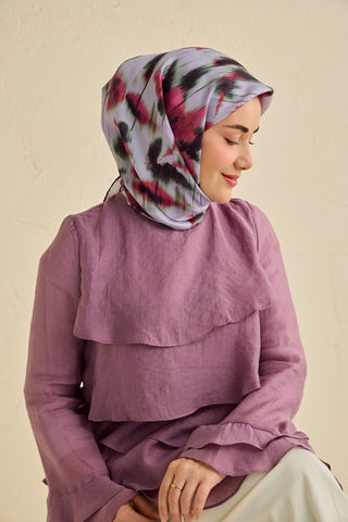 Twill İpek Eşarp Soyut Çiçek Desen Soluk Lila 90x90 - Twill İpek Eşarp - | Silk Home