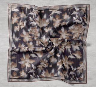 Twill İpek Eşarp Soyut Çiçek Desen Antrasit 90x90 - Twill İpek Eşarp - | Silk Home