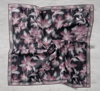 Twill İpek Eşarp Soyut Çiçek Desen Siyah 90x90 - Twill İpek Eşarp - | Silk Home