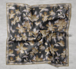 Twill İpek Eşarp Soyut Çiçek Desen Koyu Mor 90x90 - Twill İpek Eşarp - | Silk Home