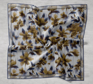 Twill İpek Eşarp Soyut Çiçek Desen Gece Mavisi 90x90 - Twill İpek Eşarp - | Silk Home