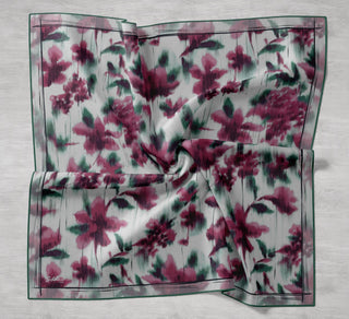 Twill İpek Eşarp Soyut Çiçek Desen Fuşya 90x90 - Twill İpek Eşarp - | Silk Home
