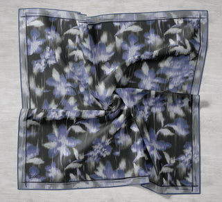 Twill İpek Eşarp Soyut Çiçek Desen Siyah 90x90 - Twill İpek Eşarp - | Silk Home
