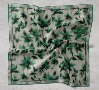 Twill İpek Eşarp Soyut Çiçek Desen Patina Yeşili 90x90 - Twill İpek Eşarp - | Silk Home