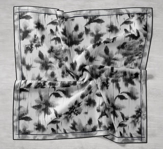Twill Silk Scarf, Navy Blue, Green Tones, Patterned, Firm Structure, 90x90 cm.