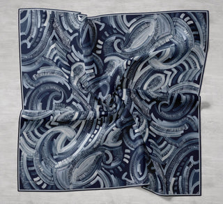 Twill İpek Eşarp Soyut Desen Lacivert 90x90 - Twill İpek Eşarp - | Silk Home