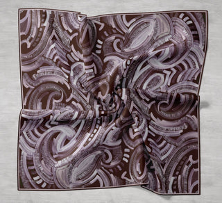 Twill İpek Eşarp Soyut Desen Mürdüm 90x90 - Twill İpek Eşarp - | Silk Home