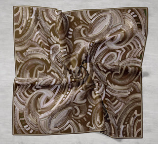 Twill İpek Eşarp Soyut Desen Acı Kahve 90x90 - Twill İpek Eşarp - | Silk Home
