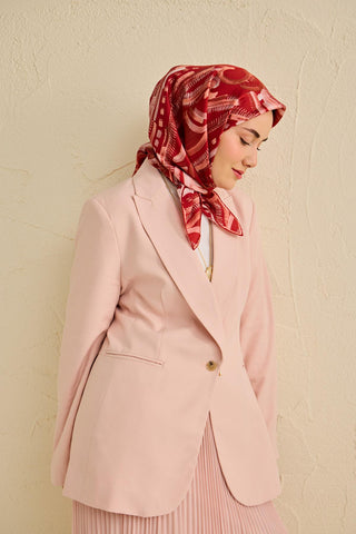 Twill İpek Eşarp Soyut Desen Koyu Kırmızı 90x90 - Twill İpek Eşarp - | Silk Home